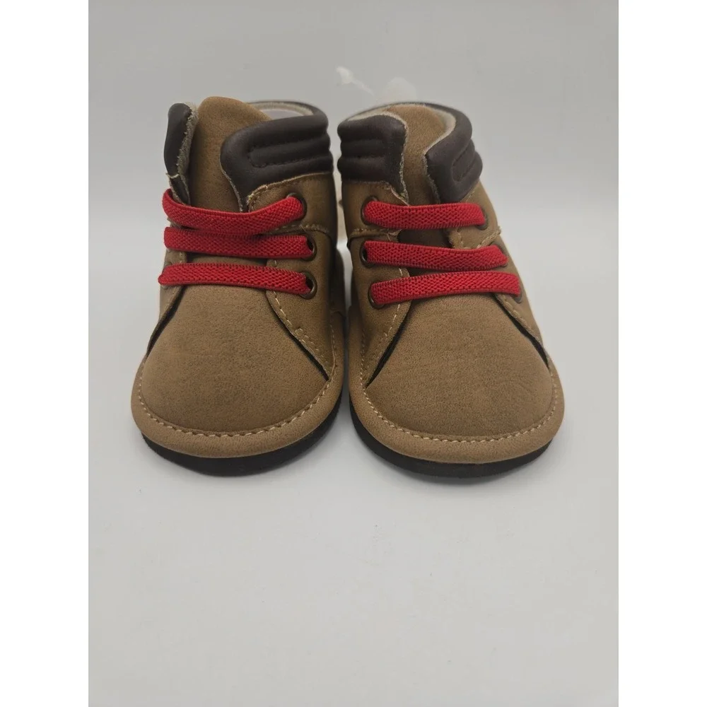 Rising Star Baby Boots Tan Brown Red Lace Hiking Style Shoes Size 6-9 M Cute